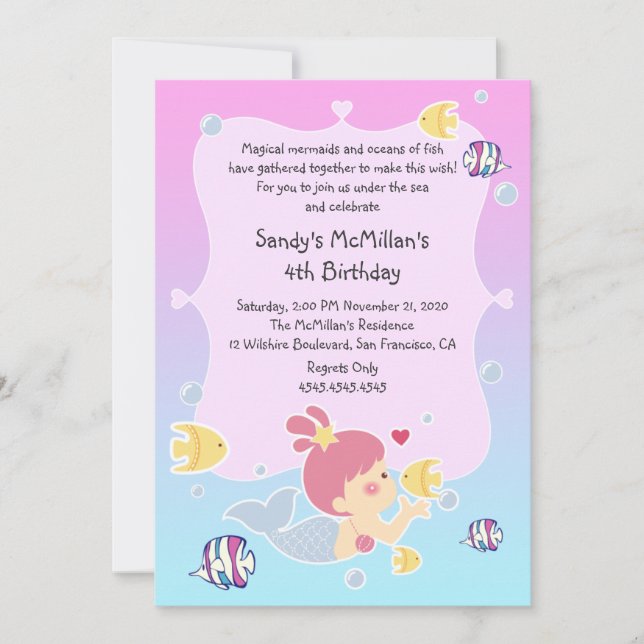 Fun Mermaid Birthday Party Invitation (Front)
