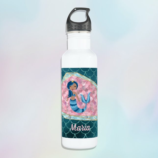 Fun Mermaid in Deep Aqua in a Pink Shell 710 Ml Water Bottle (Creator Uploaded)