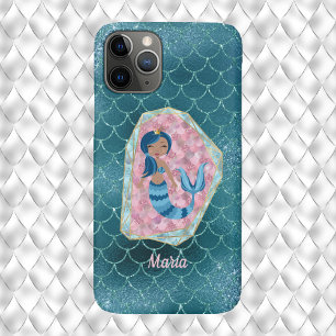 Fun Mermaid in Deep Aqua in a Pink Shell Case-Mate iPhone Case