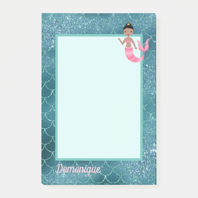 Fun Mermaid in Pink with Aqua Scales Post-it Notes (Front)