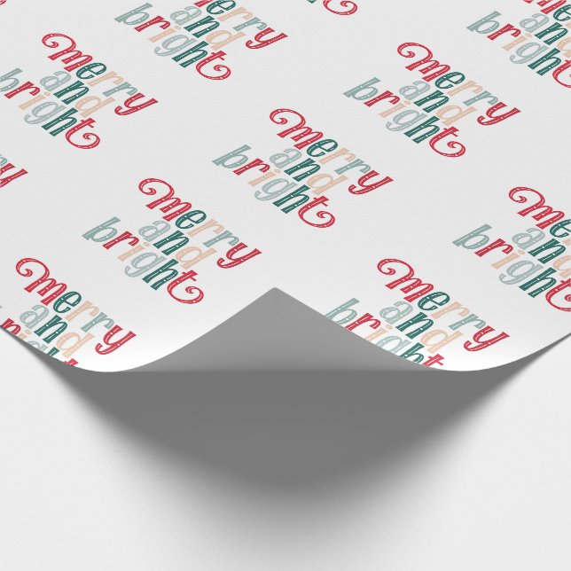 Fun Merry and Bright typography Red design Wrappin Wrapping Paper (Corner)
