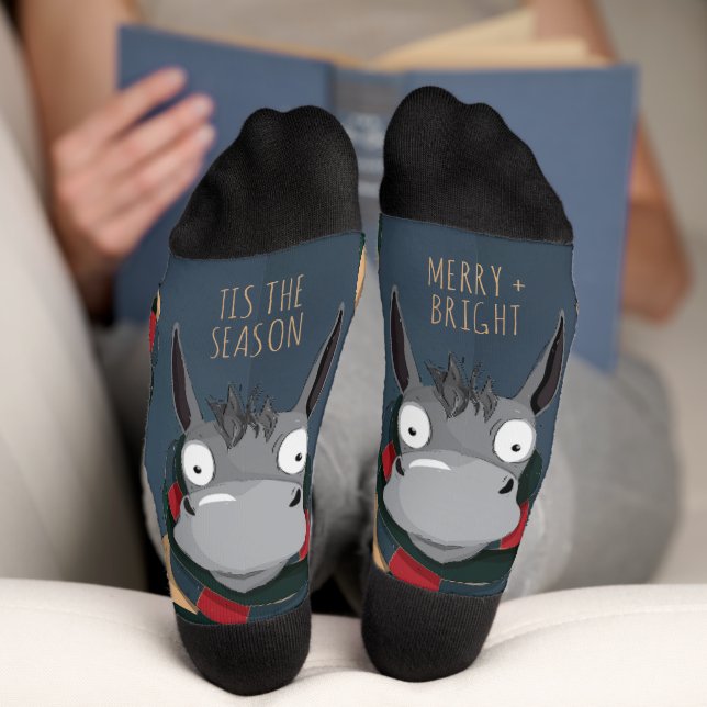 Fun Merry + Bright Customizable Donkey Blue Grey  Socks (Bottom)