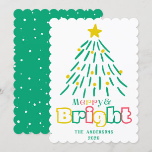 Fun Merry & Bright Cute Hand Draw Christmas Tree Holiday Card