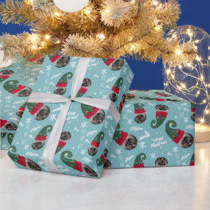Fun merry Christmas elf illustration photo name Wrapping Paper