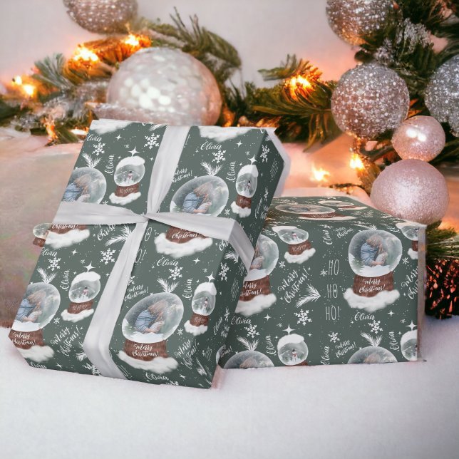 Fun merry Christmas illustration photo snowglobe Wrapping Paper (Fun merry Christmas illustration photo snowglobe Wrapping Paper)