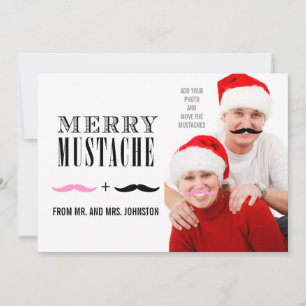 Fun Merry Christmas Moustache Photo Card Newlyweds