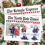Fun Merry Christmas Photo Collage Newspaper Holiday Card<br><div class="desc">This design features a merry Christmas,  with a photo collage,  and a fun north pole,  with a 6 six photo,  typography typographic,  a unique newspaper newsletter,  a cute whimsical Santa,  a red and white,  candy cane stripes striped,  a fun holiday greeting card</div>