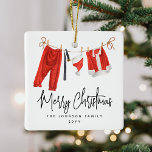 Fun Merry Christmas Santa Claus Keepsake Ceramic Ornament<br><div class="desc">Funny Modern Christmas Ornament - Design features the saying 'Merry Christmas',  a washing line of santa claus clothing,  family name and year.</div>