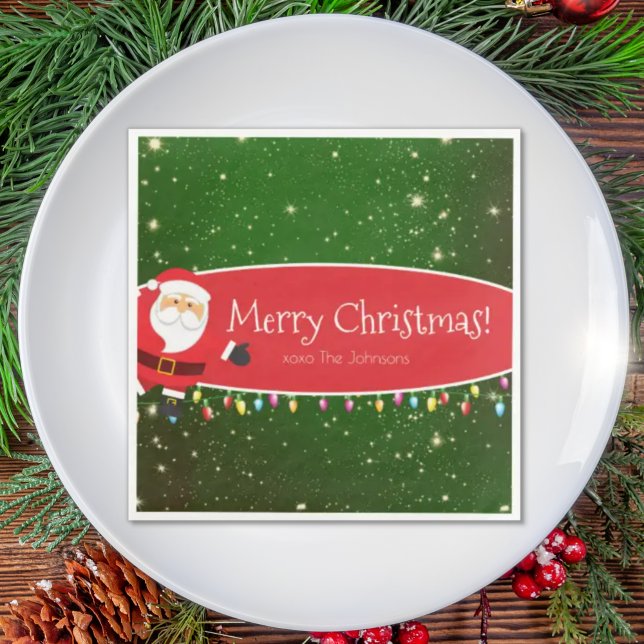  Fun Merry Christmas Santa Last Name Red and Green Napkin (Creator Uploaded)