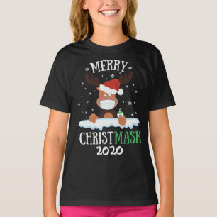Fun merry Christmask reindeer face mask sanitizer T-Shirt