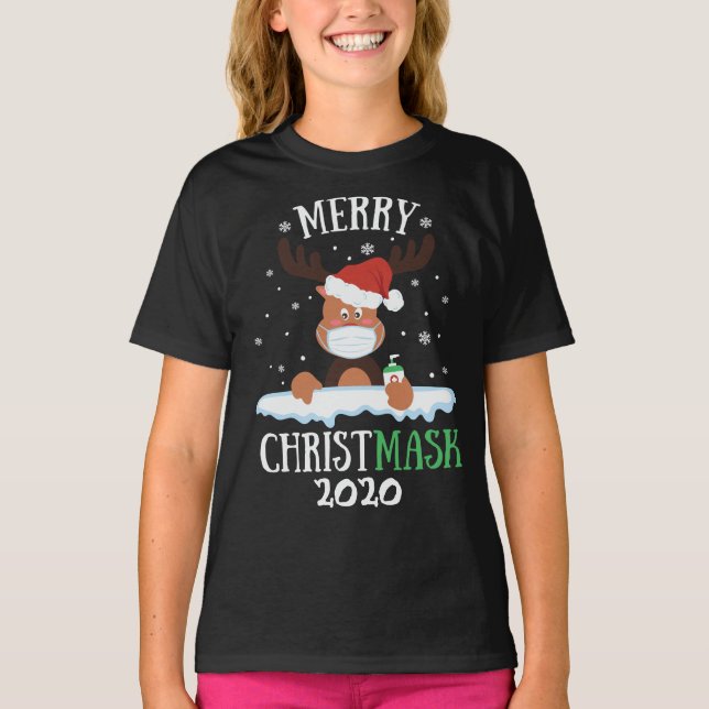 Fun merry Christmask reindeer face mask sanitizer T-Shirt (Front)