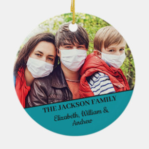 Fun merry Christmask reindeer face mask with photo Ceramic Tree Decoration