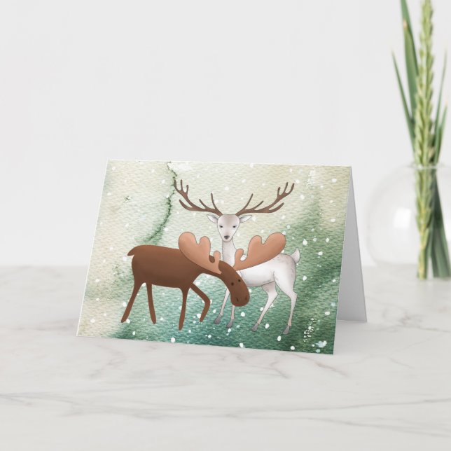 Fun Merry Christmoose Happy New Deer Holiday Card (Front)