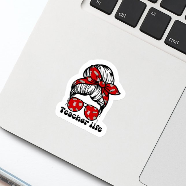 Fun Messy Bun Teacher School Red (Creator Uploaded)