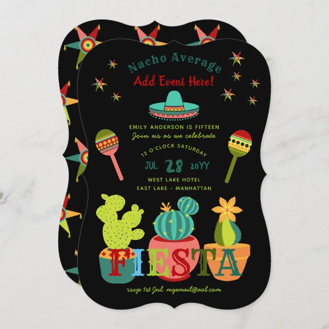 Fun Mexican FIESTA Invitations NACHO AVERAGE (Front/Back)