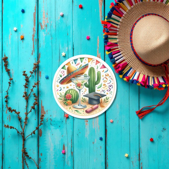 Fun Mexican-Themed Fiesta Grad Classic Round Sticker (Fun Mexican-Themed Fiesta Grad Classic Round Sticker)