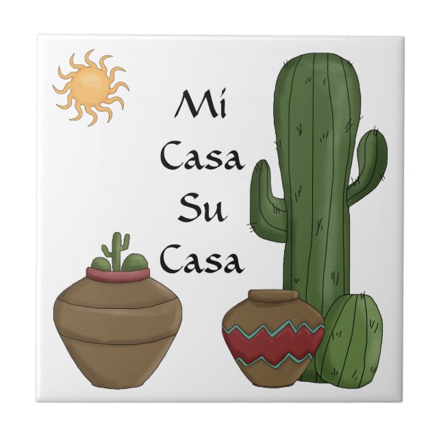 Fun Mi Casa Su Casa Welcome Spanish Greeting Tile (Front)