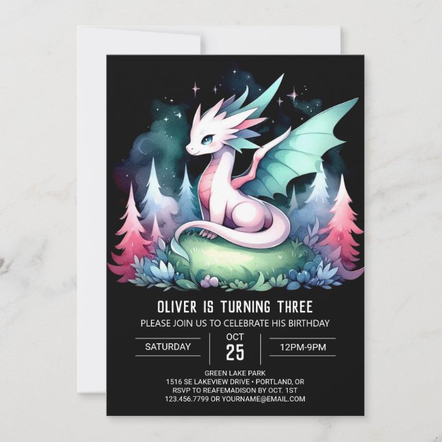 Fun Minimalist Dragon Birthday  Invitation (Front)