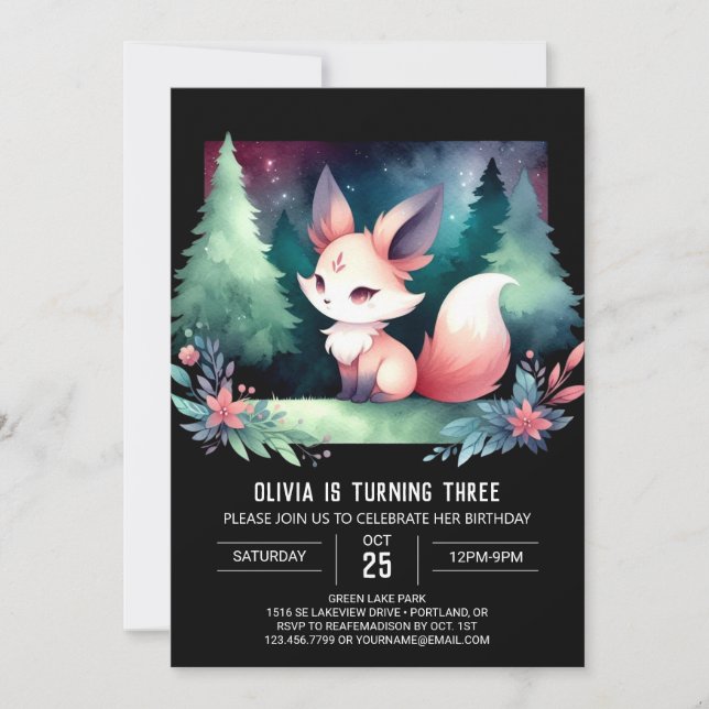 Fun Minimalist Fox Birthday digital  Invitation (Front)