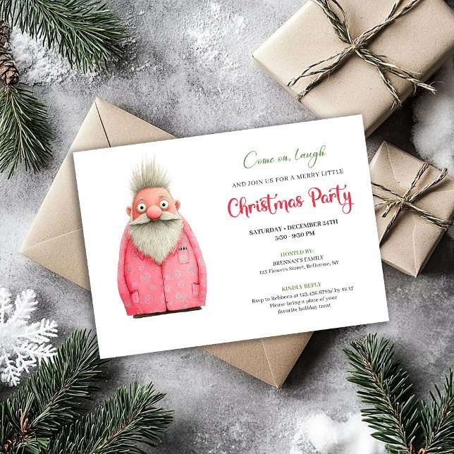 Fun Minimalist Quirky Santa Christmas Celebration Invitation (Fun Minimalist Quirky Santa Christmas Celebration)