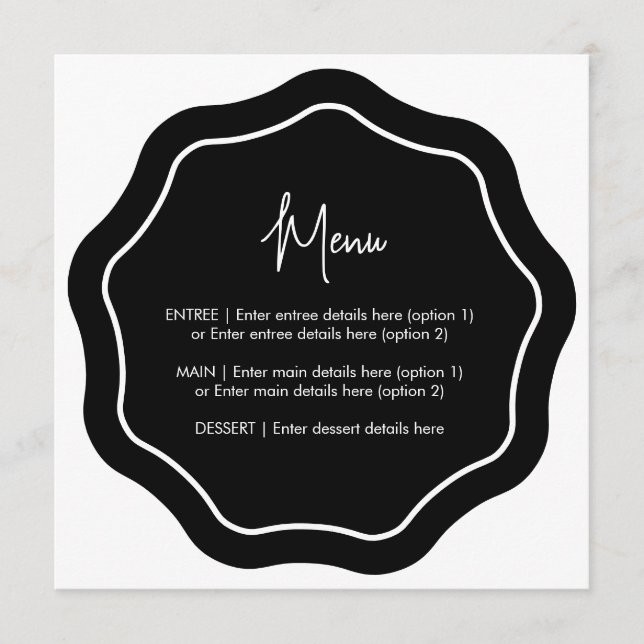 Fun Minimalist Wavy Menu Black & White (Front)