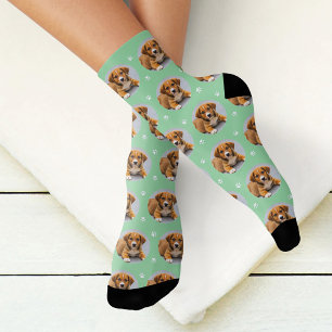Fun Mint Green Custom Dog Photo Paw Print Socks