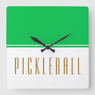 Fun Mint Green White Colour Block PICKLEBALL Text  Square Wall Clock