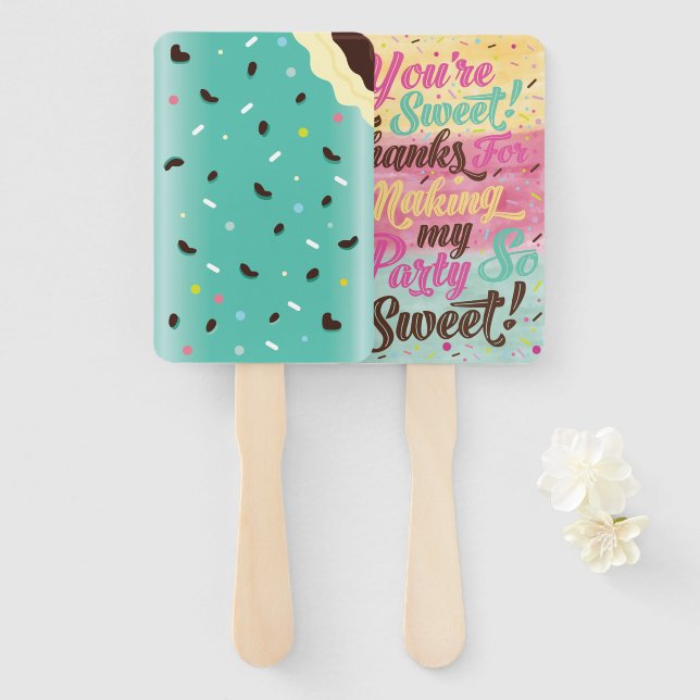 Fun Mint Ice Cream Popsicle Treat Birthday Party Hand Fan (Front and Back)