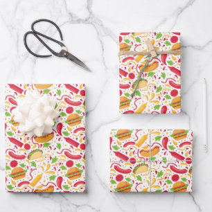 fun mixed fast food tile pattern wrapping paper sheet