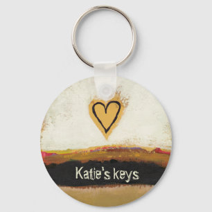 Fun modern art heart painting customise your own key ring