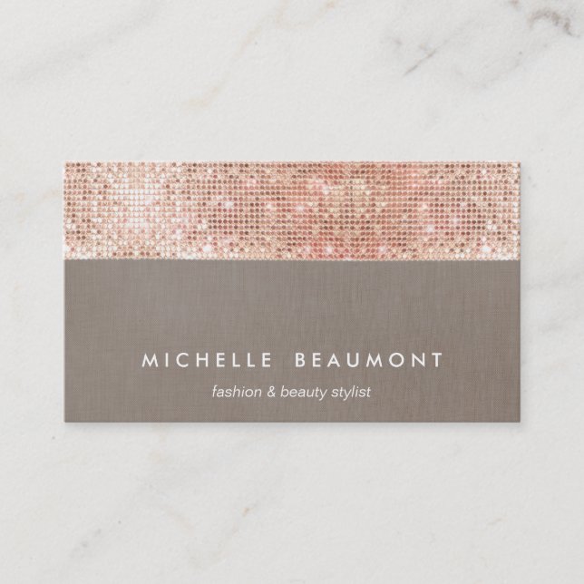 Fun Modern Beauty and Fashion Faux Copper Sequin Business Card (Front)