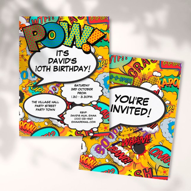 Fun Modern Birthday Party Comic Book Invitation Postcard (Creator Uploaded)