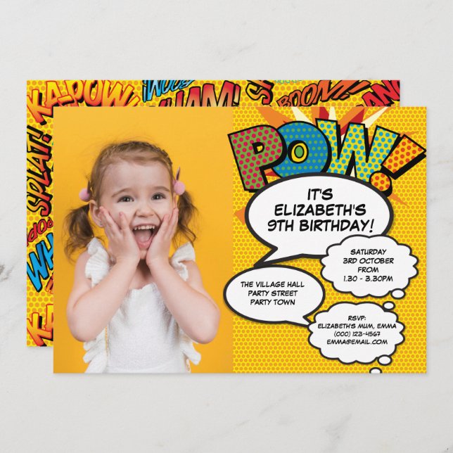 Fun Modern Birthday Party Photo Comic Any Age Invitation (Front/Back)