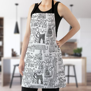 Fun Modern Black and White Cats And Kittens  Apron