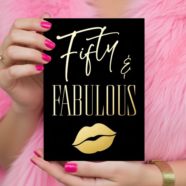 Fun Modern Black Fifty Fabulous Lips Birthday (Creator Uploaded)