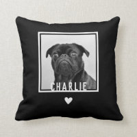 Fun Modern Black White Pug Heart Dog Photo Name