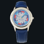 Fun Modern Blue Stylish Custom Name Kids Watch<br><div class="desc">Designed for the child who is learning to read the time, the face of the watch has clear readable dial, and fun cool stylish snazzy colour. the background is a faux metallic silver to add elegance. The hour and every 5 minutes are clearly written while the 5-minute-in-between are indicated by...</div>