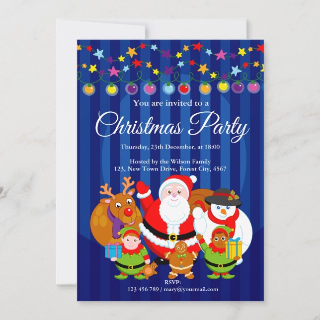 Fun modern cartoon, Santa Claus Christmas party, Invitation (Front)