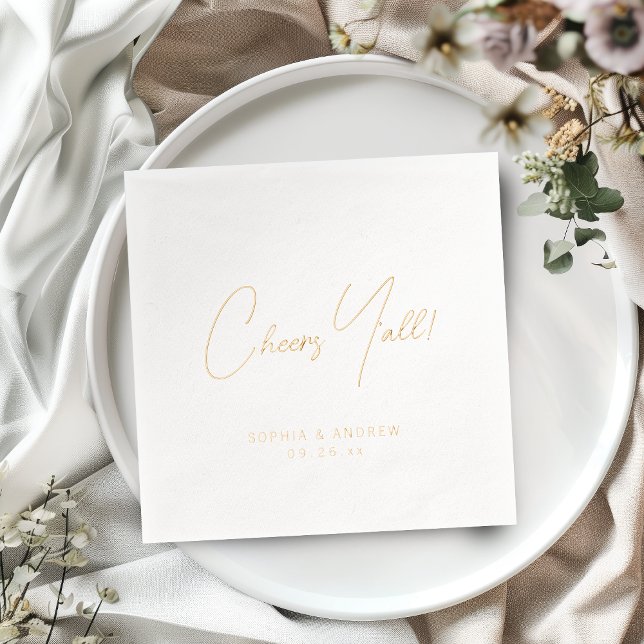 Fun modern cheers y'all script minimalist wedding foil napkins (Fun modern cheers y'all script minimalist wedding foil napkins)
