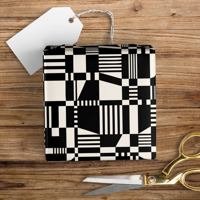 Fun Modern Chequered Black & Cream Wrapping Paper (Creator Uploaded)
