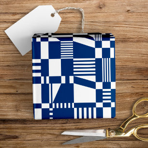 Fun Modern Chequered Blue & White Wrapping Paper