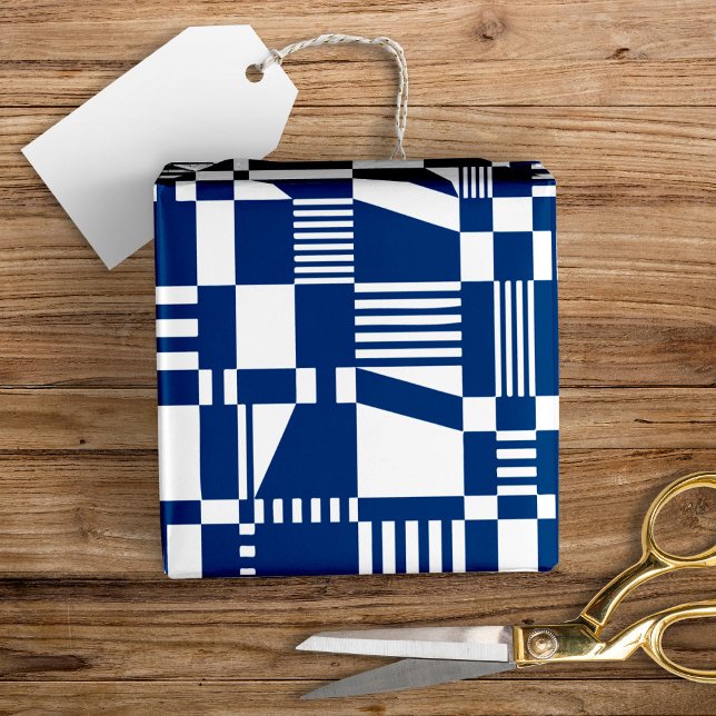 Fun Modern Chequered Blue & White Wrapping Paper (Creator Uploaded)