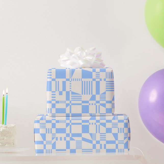 Fun Modern Chequered Blue & White Wrapping Paper (Party Gifts)