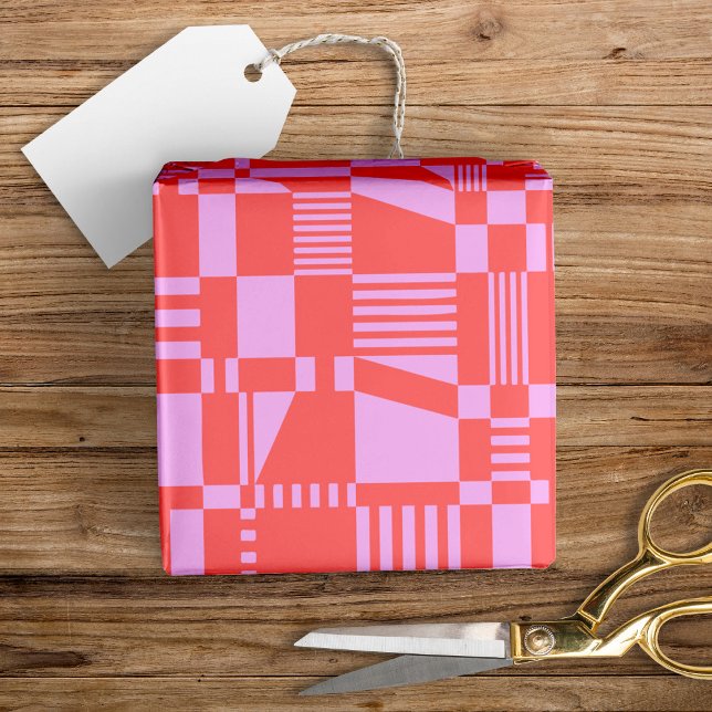 Fun Modern Chequered Coral & Lilac Wrapping Paper (Creator Uploaded)