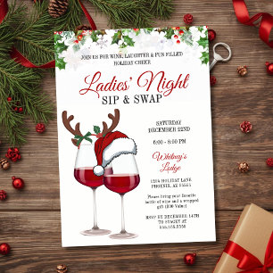 Fun Modern Christmas Sip & Swap Cocktail Party Invitation