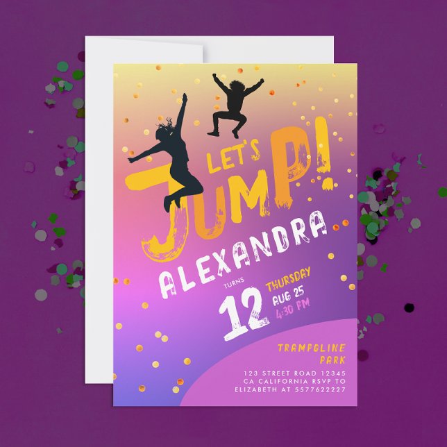 Fun Modern Colour Purple Pink Trampoline Jump Play Invitation (Creator Uploaded)