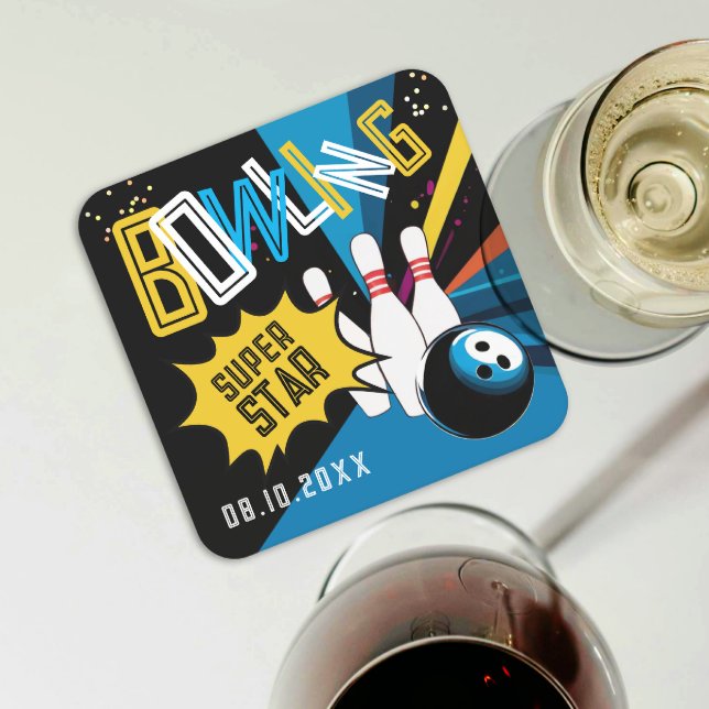 Fun Modern Colourful Blue Strike Bowling Star Part Square Paper Coaster (Creator Uploaded)