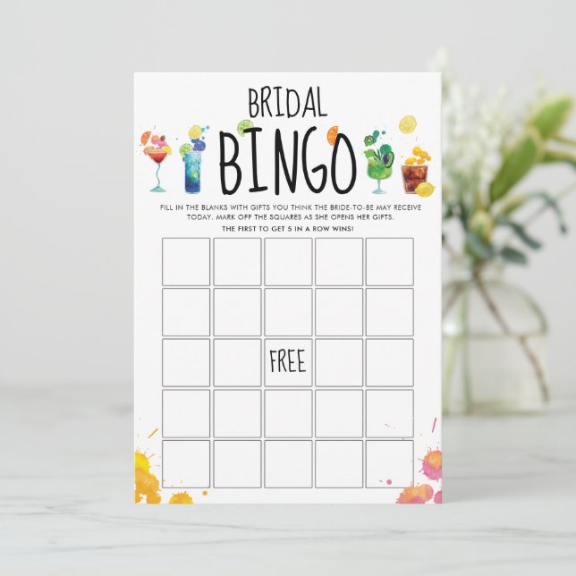 Fun & Modern Colourful Cocktails Bingo Game Card (Standing Front)