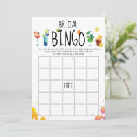 Fun & Modern Colourful Cocktails Bingo Game Card