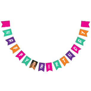 Fun Modern Colourful Purple Pink Kids Photo Pictur Bunting